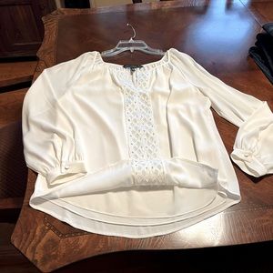 White, silky, embroidered blouse